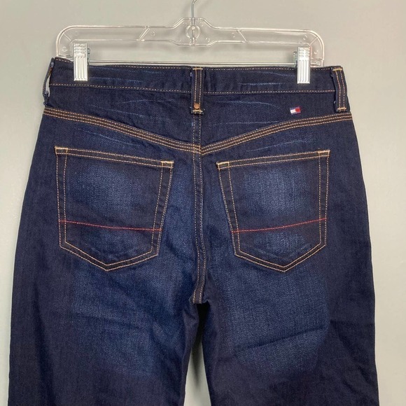 TOMMY Hilfiger Dark Wash Wide Leg Cropped Jeans Women's Size 2 Light Distressing - Picture 9 of 12